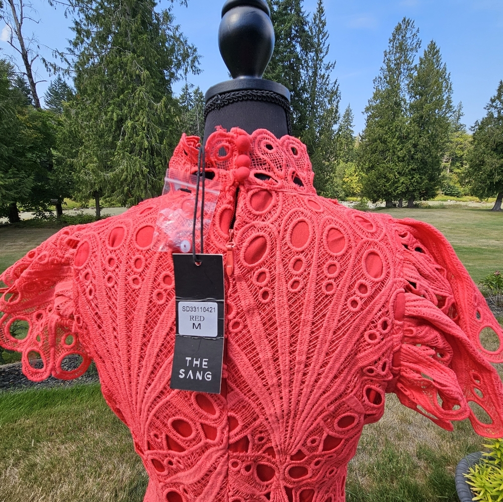 The Sang Elegant Salmon Or Orange Lace Dress Sz M NWT See Pictures For Details - Picture 5 of 12